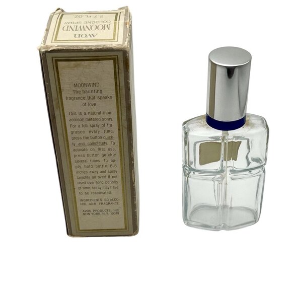 Vintage 1980s Avon Moonwind 1.8 Oz Empty Cologne Spray Bottle In 2.7 Oz Box - Picture 2 of 4